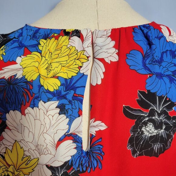 Violet + Claire Small Bright Red Blue Floral Keyhole Sleeveless Summer Blouse - Picture 7 of 9